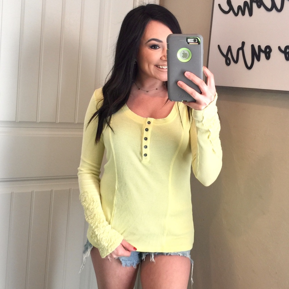 Others Follow neon yellow lace cuff layering top S